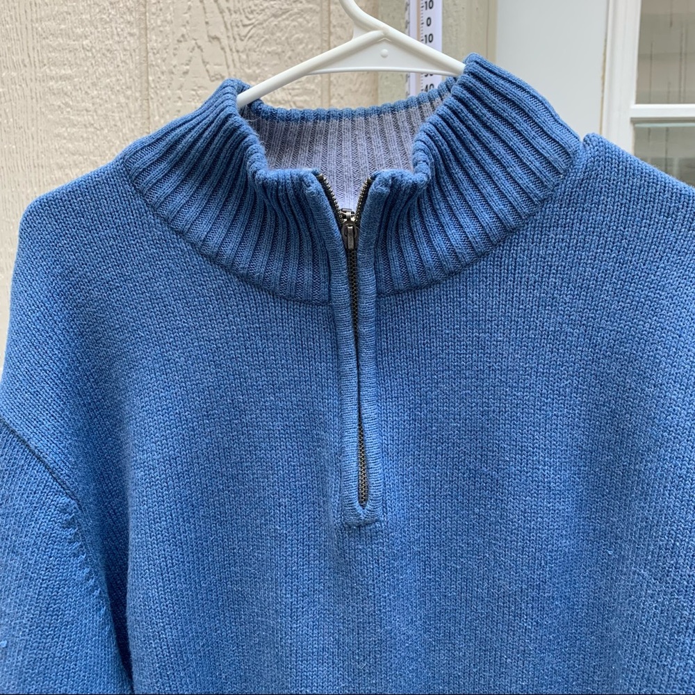 LL BEAN Sz XL-Reg zip sweater, color Blue.  Ribbed neck and hem, 100 cotton